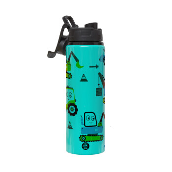 Hand drawing building truck, Metallic water bottle with safety lid, 850ml aluminum