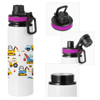 Hand drawing building truck, Metallic water bottle with safety lid, 850ml aluminum