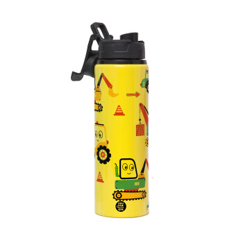 Hand drawing building truck, Metallic water bottle with safety lid, 850ml aluminum