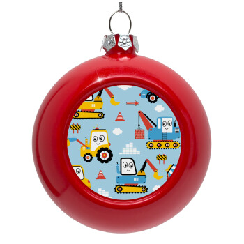 Hand drawing building truck, Red Christmas tree ornament bauble 8cm