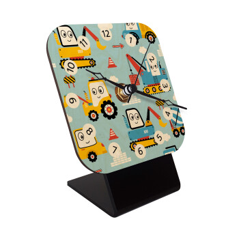 Hand drawing building truck, Επιτραπέζιο ρολόι σε φυσικό ξύλο (10cm)