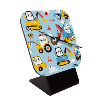 Hand drawing building truck, Quartz Wooden table clock with hands (10cm)