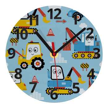 Hand drawing building truck, Ρολόι τοίχου γυάλινο (20cm)