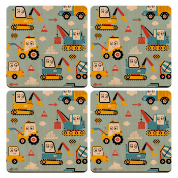 Hand drawing building truck, ΣΕΤ x4 Σουβέρ ξύλινα τετράγωνα plywood (9cm)