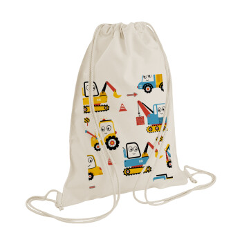 Hand drawing building truck, Backpack bag GYMBAG natural (28x40cm)