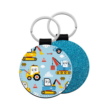 Hand drawing building truck, Μπρελόκ Δερματίνη, στρογγυλό ΜΠΛΕ (5cm)