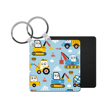 Hand drawing building truck, Μπρελόκ Δερματίνη, τετράγωνο ΜΑΥΡΟ (5x5cm)