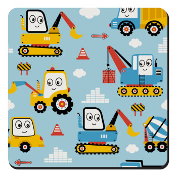 Hand drawing building truck, Τετράγωνο μαγνητάκι ξύλινο 9x9cm