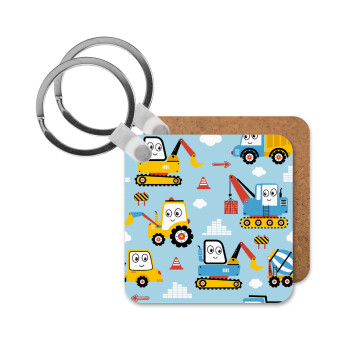 Hand drawing building truck, Μπρελόκ Ξύλινο τετράγωνο MDF