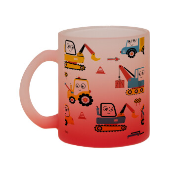 Hand drawing building truck, Κούπα γυάλινη δίχρωμη με βάση το κόκκινο ματ, 330ml