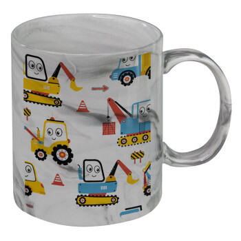 Hand drawing building truck, Mug ceramic marble style, 330ml