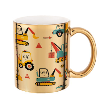 Hand drawing building truck, Mug ceramic, gold mirror, 330ml