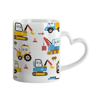 Hand drawing building truck, Mug heart handle, ceramic, 330ml