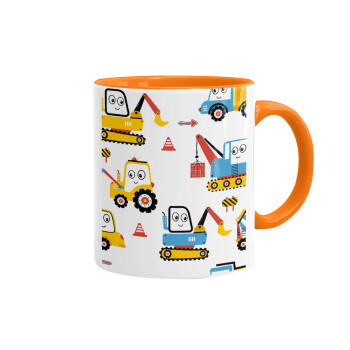 Hand drawing building truck, Mug colored orange, ceramic, 330ml