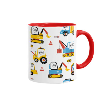 Hand drawing building truck, Mug colored red, ceramic, 330ml