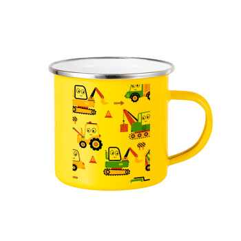 Hand drawing building truck, Yellow Enamel Metallic Cup 360ml
