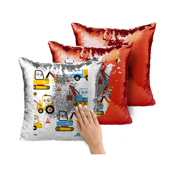 Hand drawing building truck, Μαξιλάρι καναπέ Μαγικό Κόκκινο με πούλιες 40x40cm περιέχεται το γέμισμα