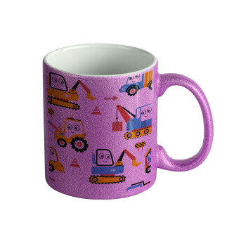 Hand drawing building truck, Κούπα Μωβ Glitter που γυαλίζει, κεραμική, 330ml