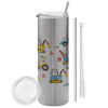 Tumbler stainless steel Silver 600ml, with metal straw & cleaning brush