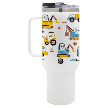 Hand drawing building truck, Mega Tumbler με καπάκι, διπλού τοιχώματος (θερμό) 1,2L