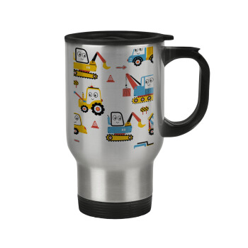 Hand drawing building truck, Stainless steel travel mug with lid, double wall 450ml