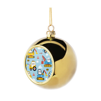 Hand drawing building truck, Golden Christmas tree ball ornament 8cm