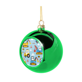 Hand drawing building truck, Green Christmas tree ornament ball 8cm