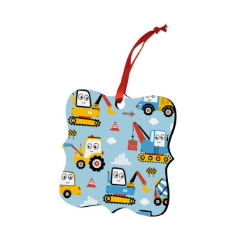 Hand drawing building truck, Christmas ornament polygon wooden 7.5cm