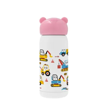 Hand drawing building truck, Pink stainless steel thermal flask, 320ml