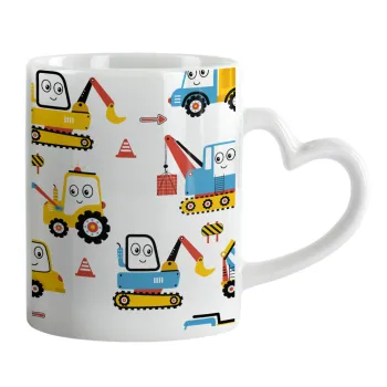 Hand drawing building truck, Κούπα καρδιά χερούλι λευκή, κεραμική, 330ml