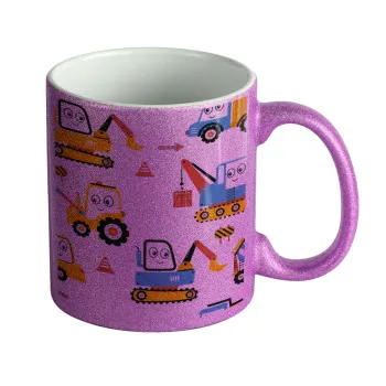 Hand drawing building truck, Κούπα Μωβ Glitter που γυαλίζει, κεραμική, 330ml