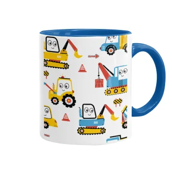 Hand drawing building truck, Mug colored blue, ceramic, 330ml