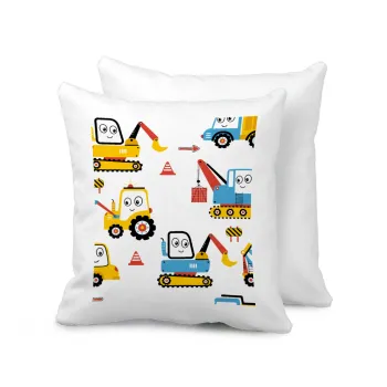 Hand drawing building truck, Sofa cushion 40x40cm includes filling