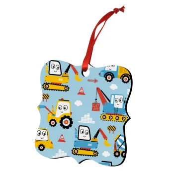 Hand drawing building truck, Christmas ornament polygon wooden 7.5cm