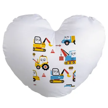 Hand drawing building truck, Μαξιλάρι καναπέ καρδιά 40x40cm περιέχεται το  γέμισμα