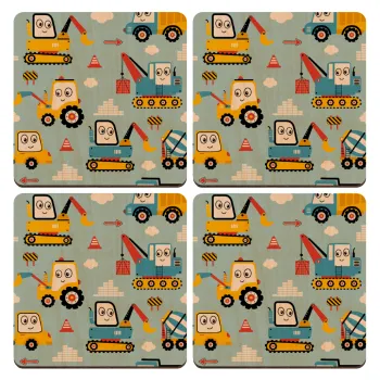 Hand drawing building truck, ΣΕΤ x4 Σουβέρ ξύλινα τετράγωνα plywood (9cm)