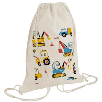 Hand drawing building truck, Backpack bag GYMBAG natural (28x40cm)