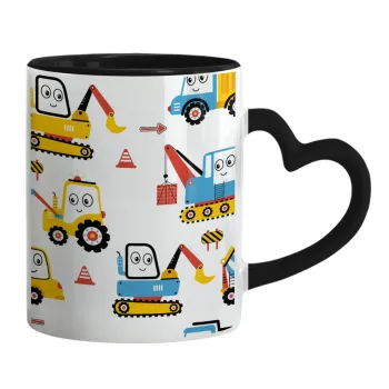 Hand drawing building truck, Mug heart black handle, ceramic, 330ml