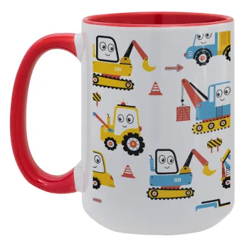 Hand drawing building truck, Κούπα Mega 15oz, κεραμική Κόκκινη, 450ml