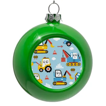Hand drawing building truck, Green Christmas tree ornament bauble 8cm