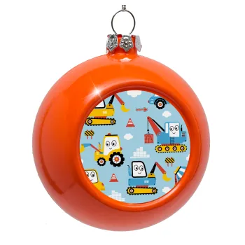 Hand drawing building truck, Orange Christmas tree ornament bauble 8cm