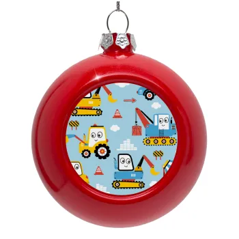 Hand drawing building truck, Red Christmas tree ornament bauble 8cm