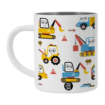 Hand drawing building truck, Λευκή Ανοξείδωτη Μεταλλική Κούπα 450ml - Διπλού Τοιχώματος 