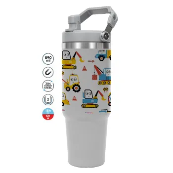 Hand drawing building truck, GREY color, 890ml (30oz) stainless Steel Tumbler with Handle