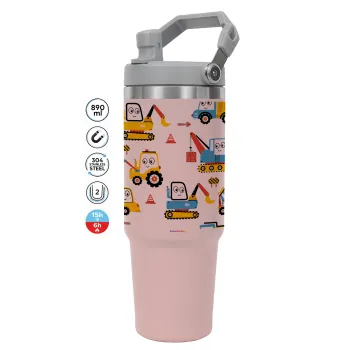 Hand drawing building truck, Pink color, 890ml (30oz) stainless Steel Tumbler with Handle