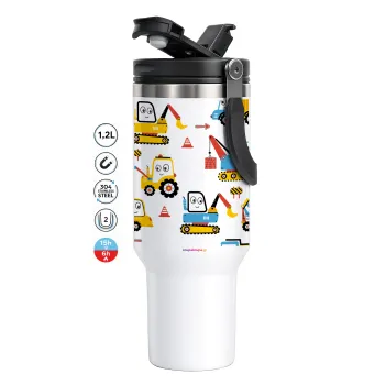 Hand drawing building truck, Mega Stainless steel Tumbler with lid, double wall 1,2L