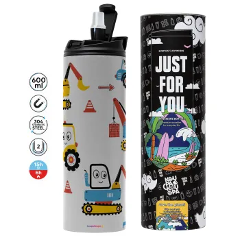 Hand drawing building truck, Tumbler stainless steel GREY 600ml