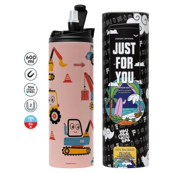Hand drawing building truck, Tumbler stainless steel PINK 600ml