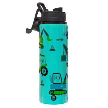 Hand drawing building truck, Μεταλλικό παγούρι νερού με καπάκι ασφαλείας, αλουμινίου 850ml