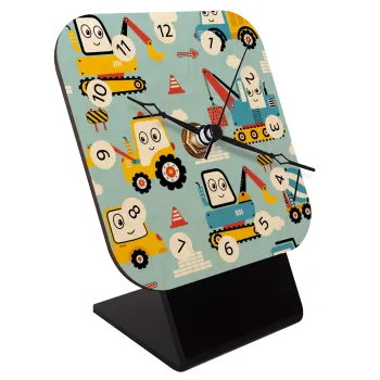 Hand drawing building truck, Quartz Table clock in natural wood (10cm)